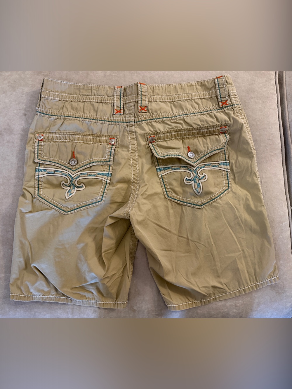 Rock Revival Men's Tan Cargo Shorts with Embroidered Back Pockets